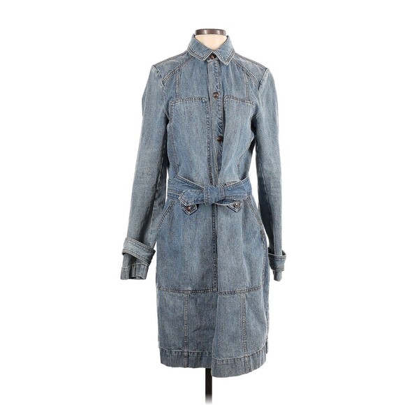 FREE PEOPLE Denim Long Sleeve Dress Four Pockets Snap Closure Jean Dress - S - Picture 1 of 2